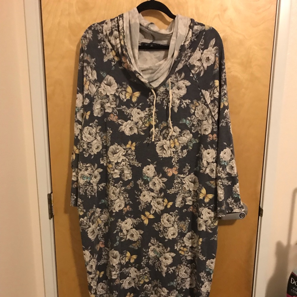 Light Sweatshirt Dress with Cowl Neck